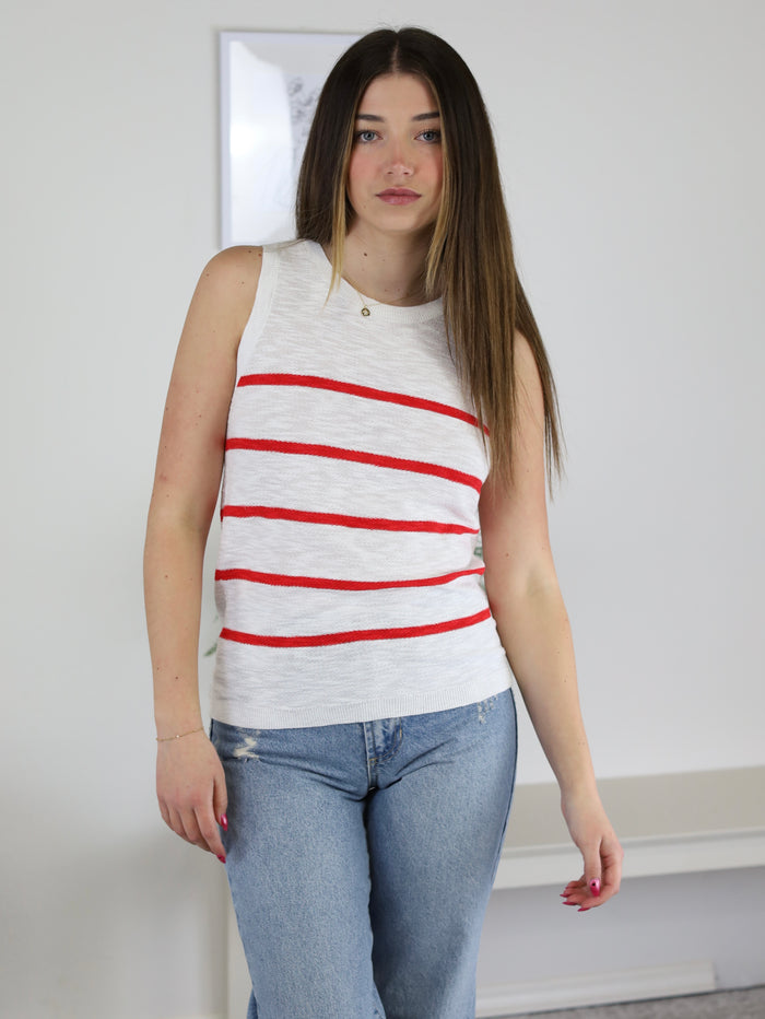 Annie Striped Sleeveless Sweater-Red