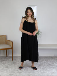 Paper Gauze Midi Dress-Black