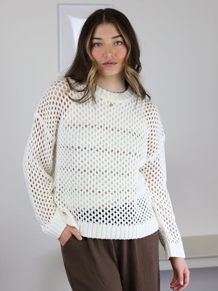 Prime Pointelle Open Weave Sweater - Ivory