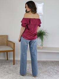 Many Reasons Off Shoulder Stain Top w/Ruffle