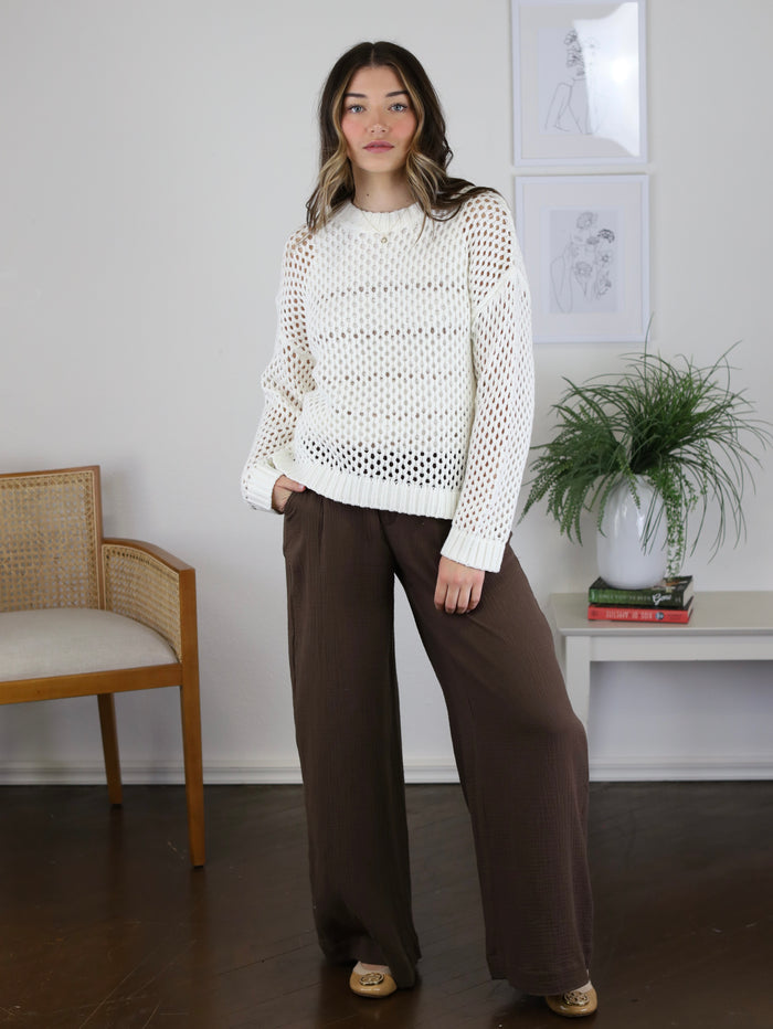 Prime Pointelle Open Weave Sweater - Ivory
