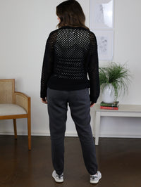 Prime Pointelle Open Weave Sweater - Black