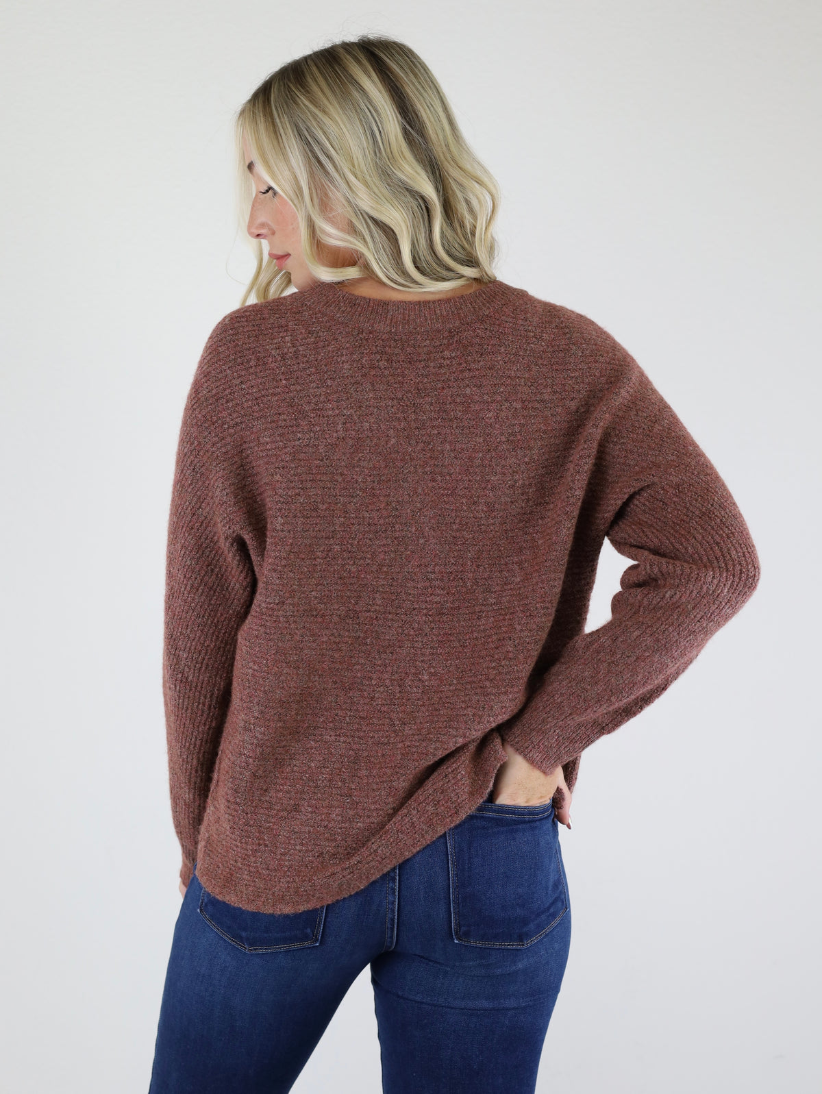 Jeannie Button Front Loose Weave Sweater - Maroon