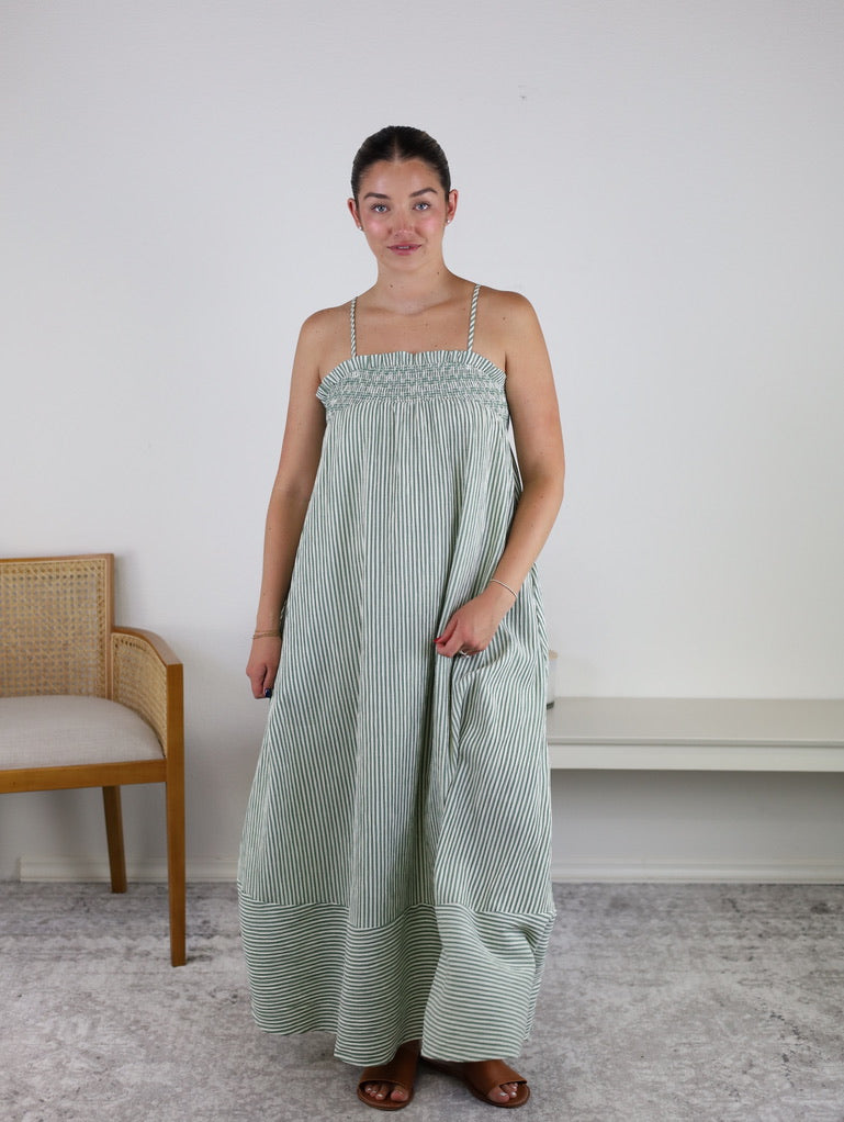 Endsley Embroidered Smocked Striped Maxi Dress