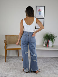 Mid Rise Distressed Denim Jeans - Sale