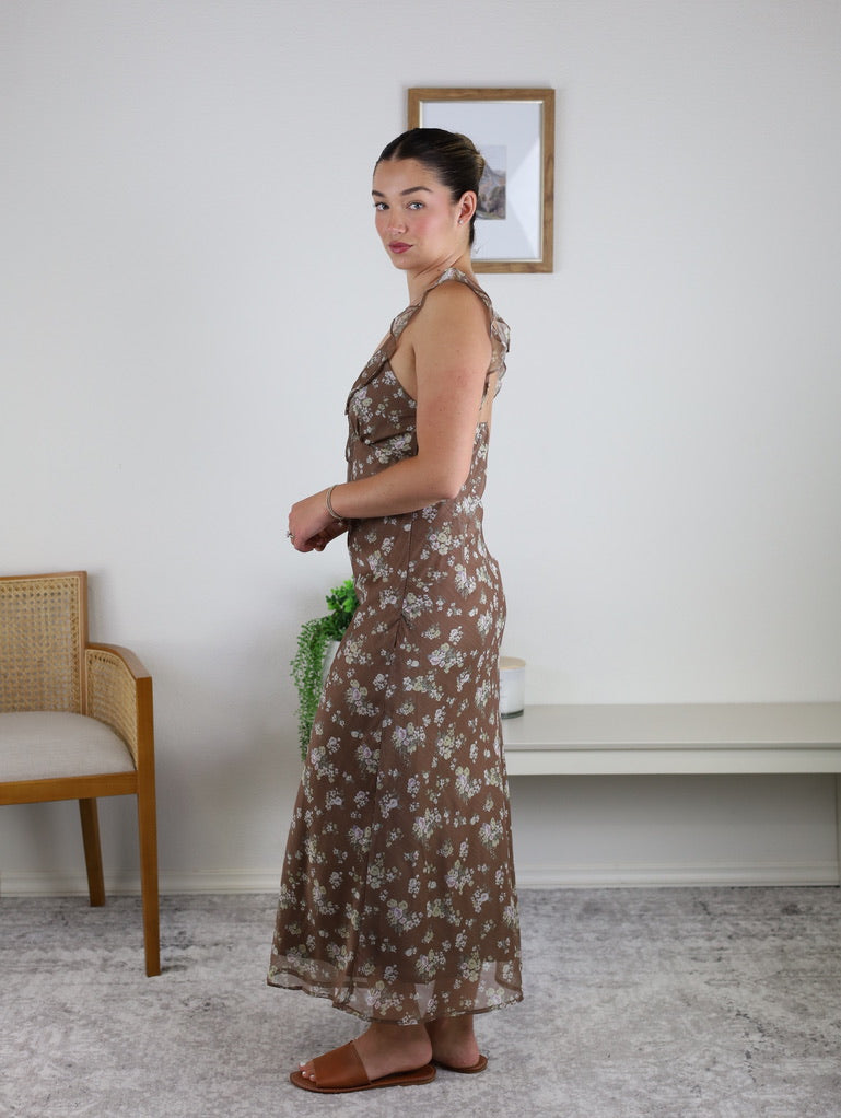 Coco Floral Ruffle Strap Midi Dress