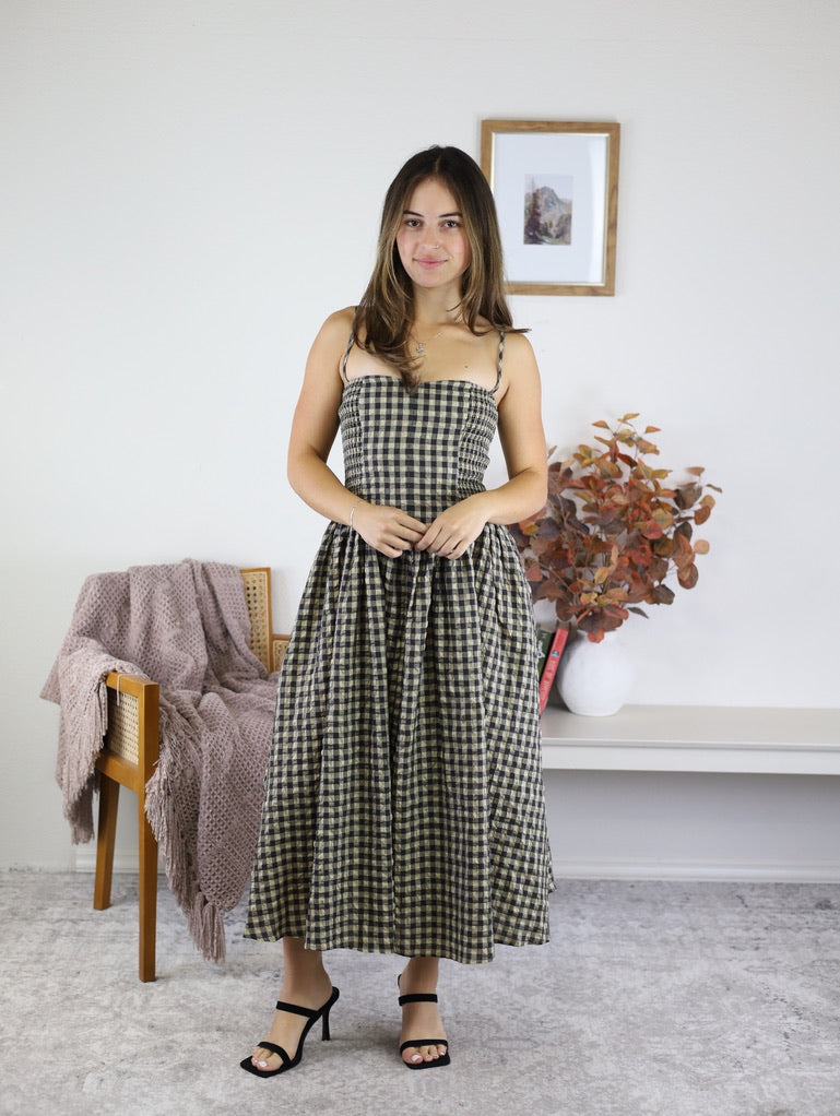 Sky Checker Midi Dress