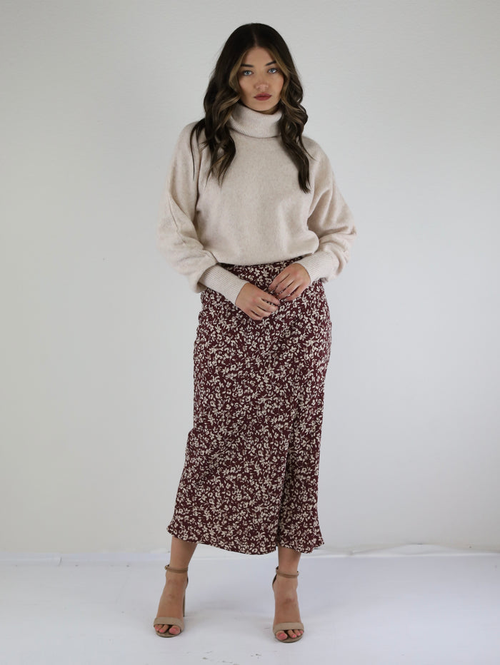 The Fibi Midi Floral Skirt-Merlot