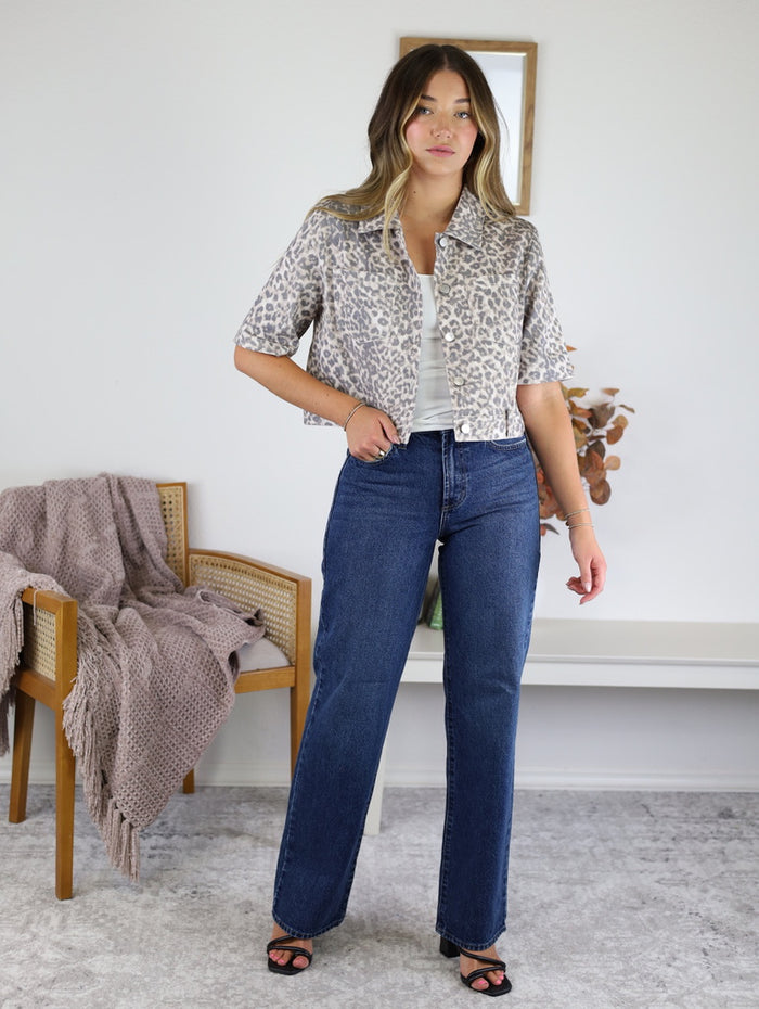 Rhonda Leopard Cropped Denim Jacket