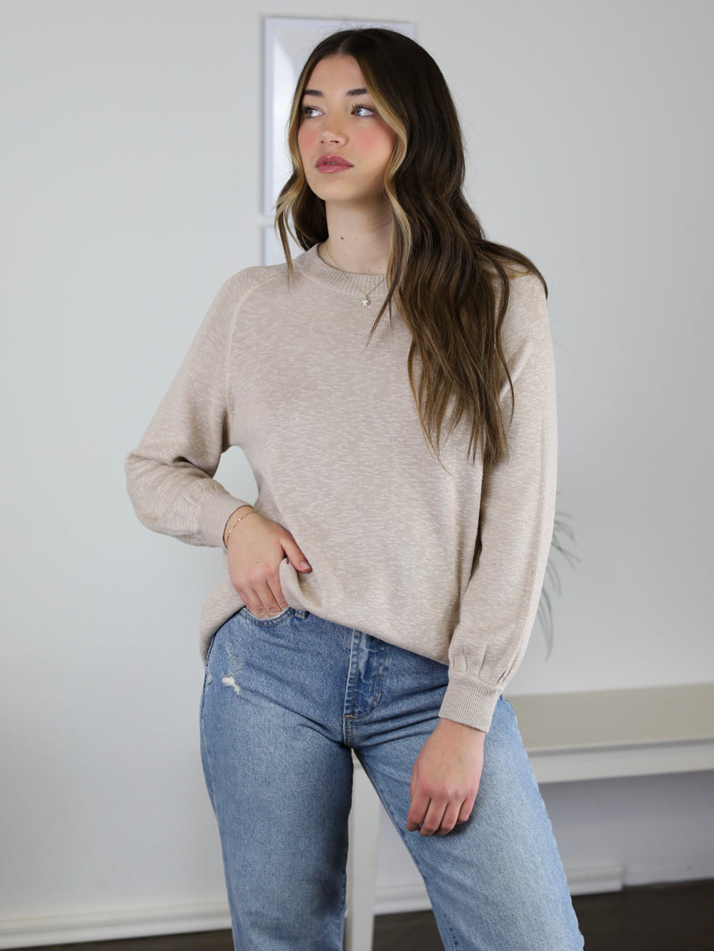 The Bailey 3/4 Sleeve Sweater-Taupe