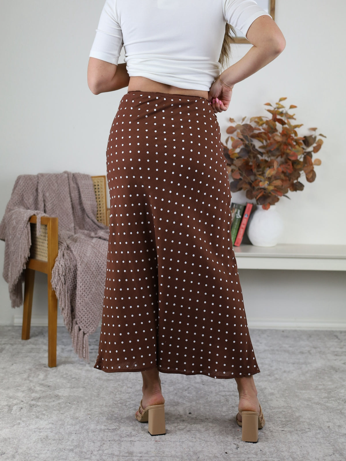Millie Polka Dot Midi Skirt - Chestnut