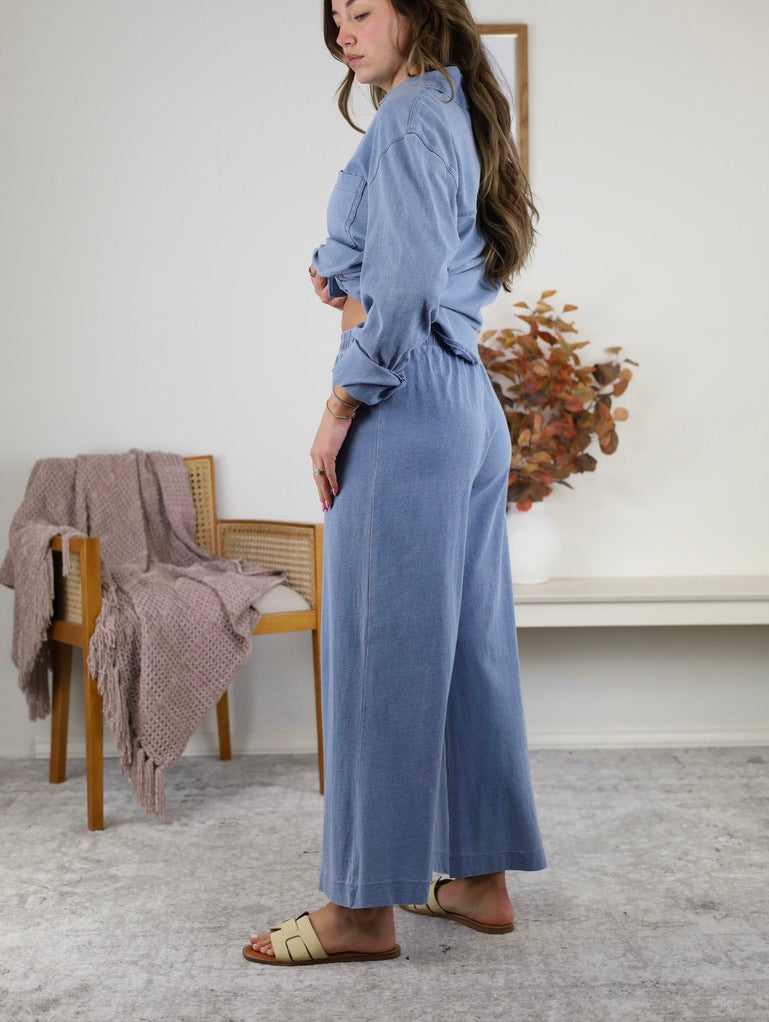 Reese Jersey Denim Button Up