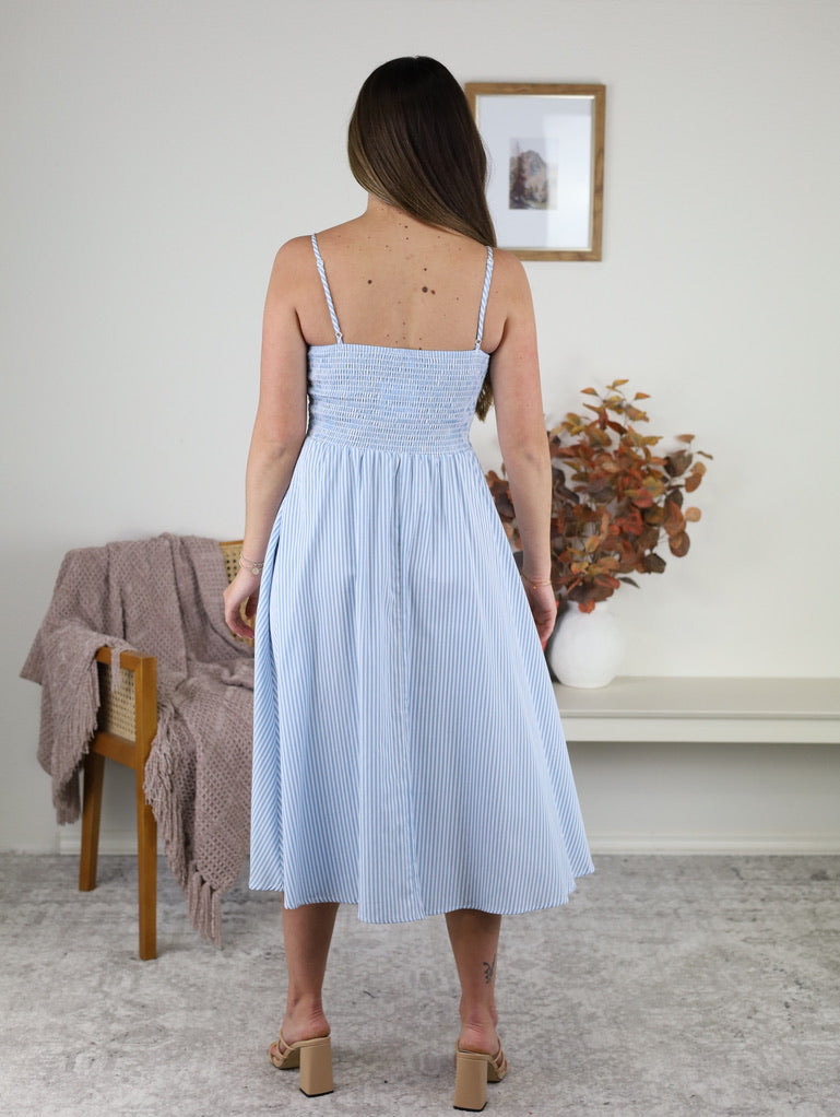 Anderson Striped Midi Dress -Blue