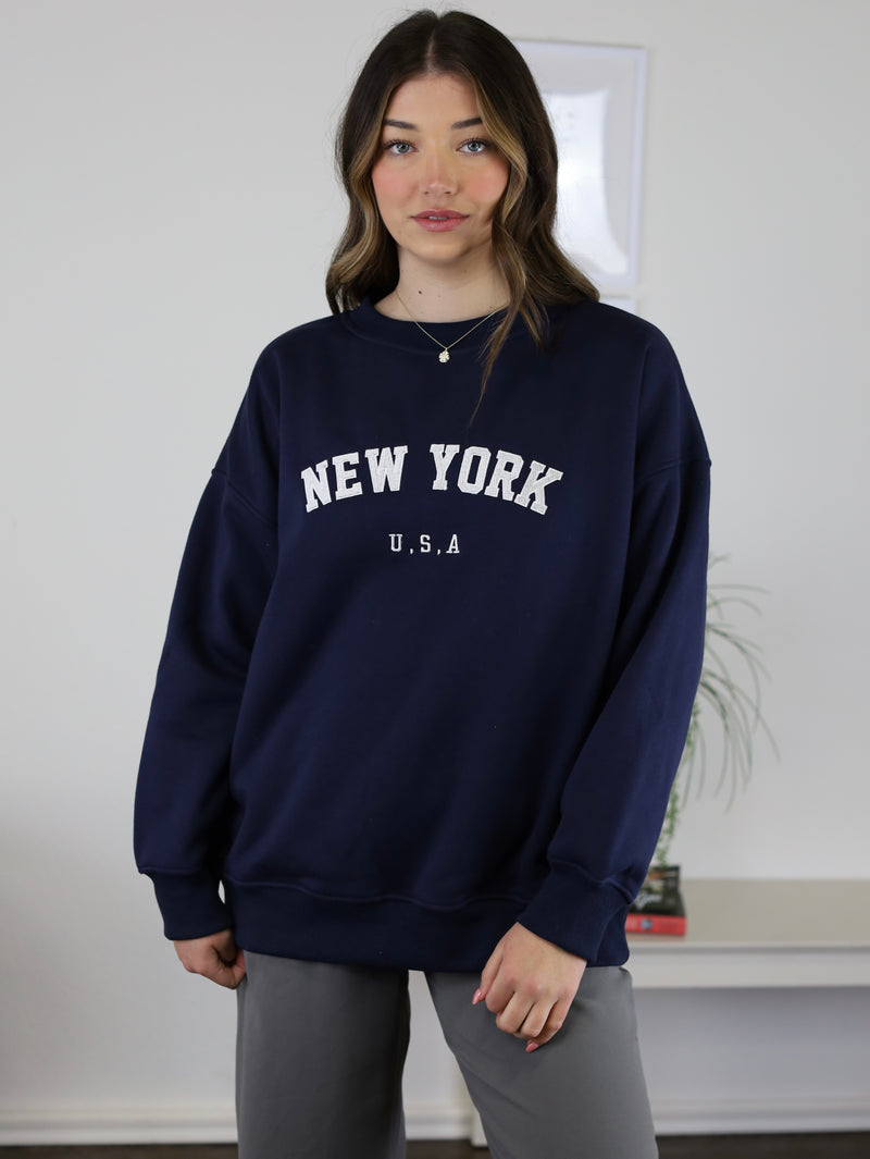 New York Embroidered Oversized Sweatshirt
