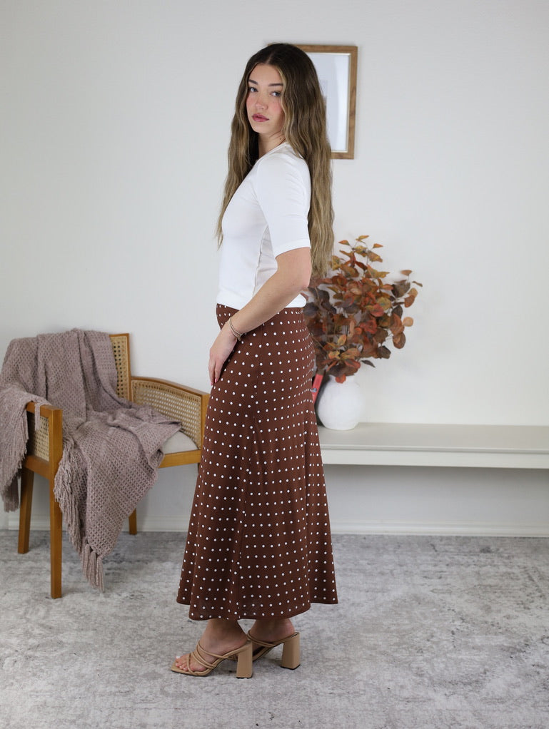 Millie Polka Dot Midi Skirt - Chestnut