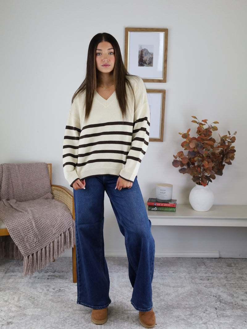 Rossi Stripe V Neck Sweater