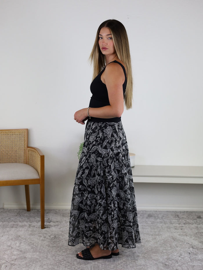 Longview Flowy Midi Skirt - Black