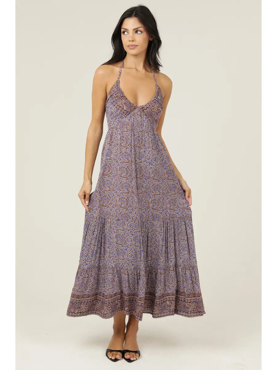 Brown printed summer maxi dress, women's boutique dress in Turlock CA