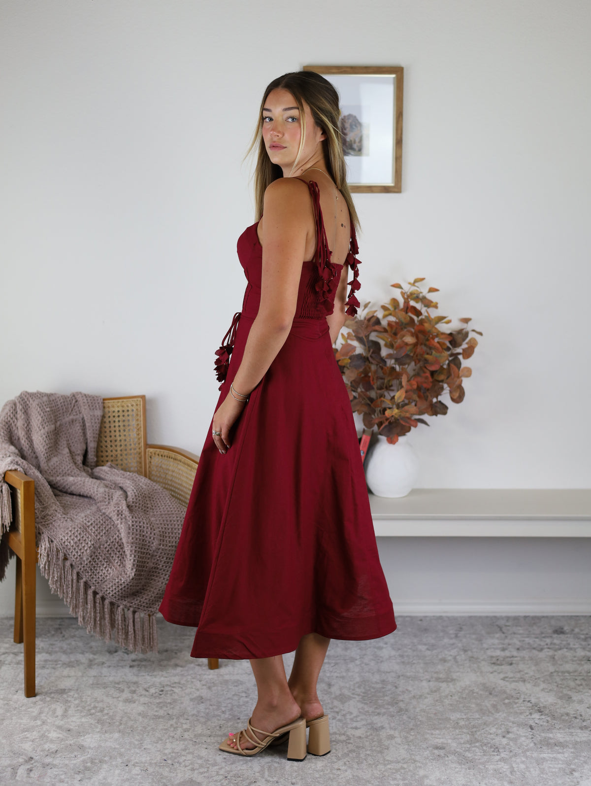 Luxe Bustier Shoulder Tie Midi Dress