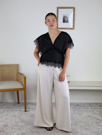 Tulip Lace Trim Blouse -Black
