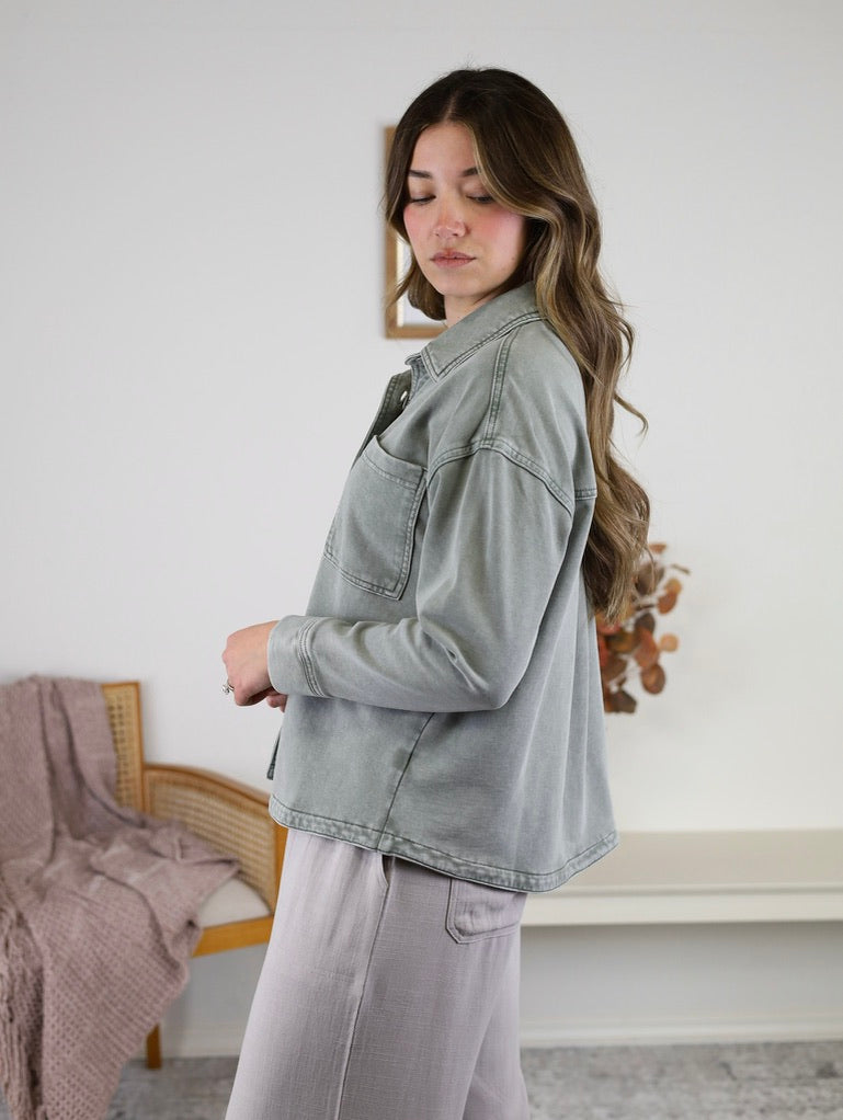 Wendy Garment Dyed Knit Denim Shacket