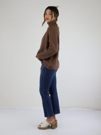 Helen Ribbed Knit Turtleneck Sweater-Brown