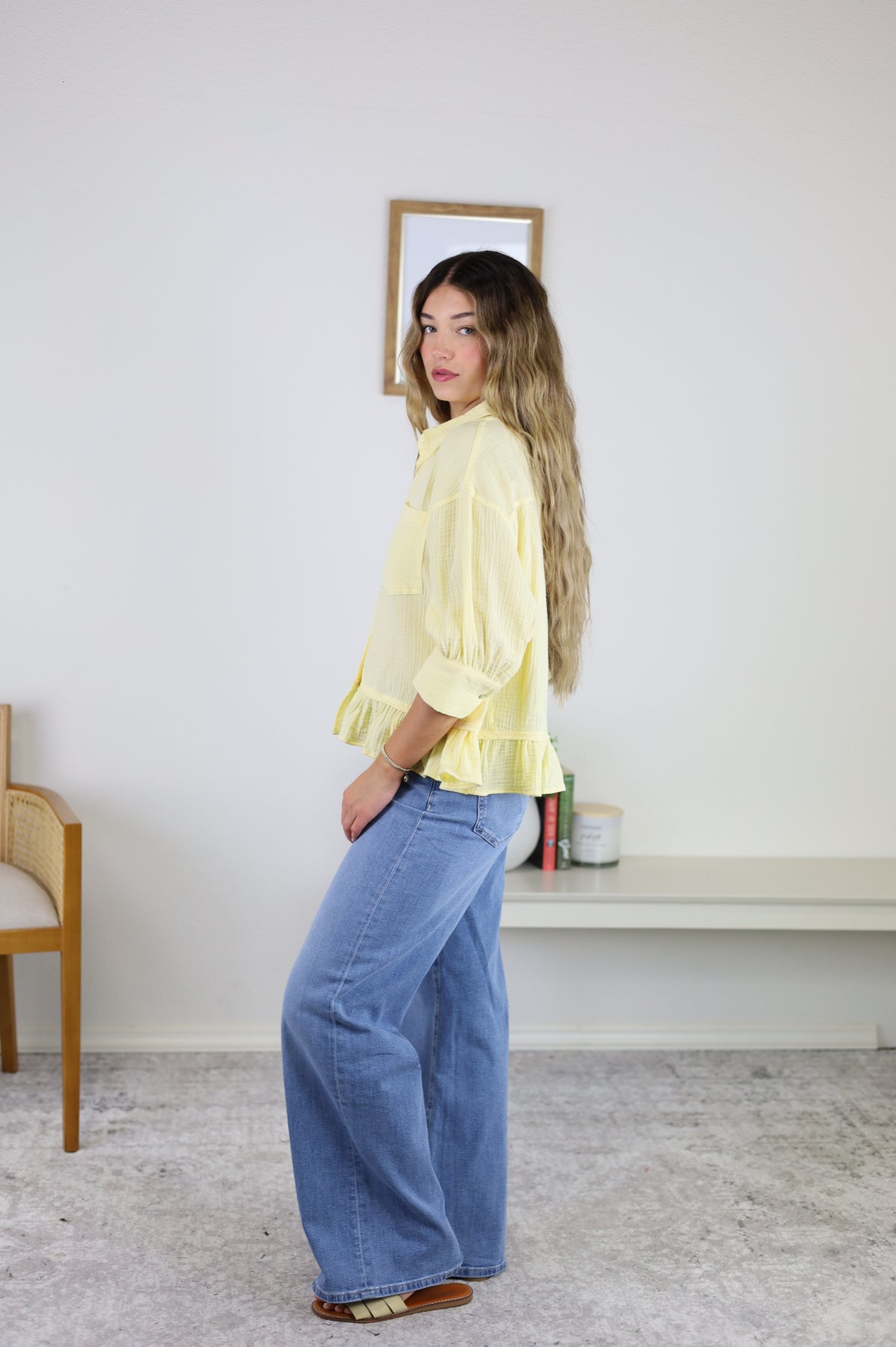 Yellie Detail Ruffle Hem Shirt