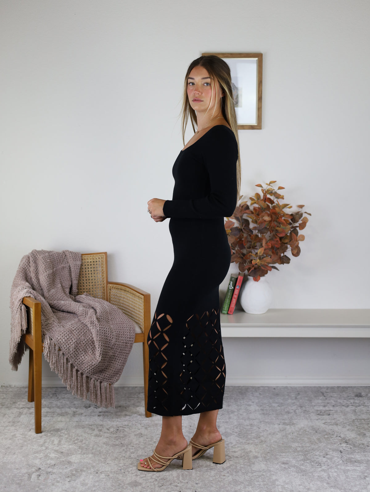 Rashi Diamond Cut Out Sweater Midi Dress