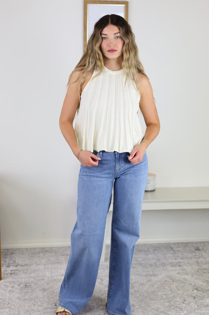 Trudi Sleeveless Knit Top with Flared Hem