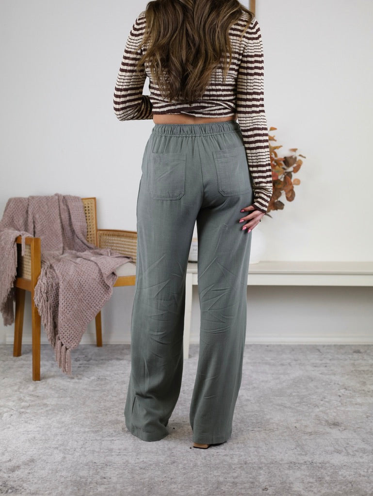 Stevie Linen Blend Wide Leg Pant - Spruce