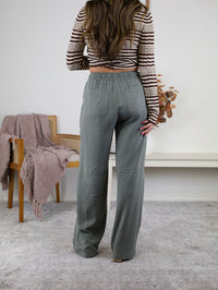 Stevie Linen Blend Wide Leg Pant - Spruce