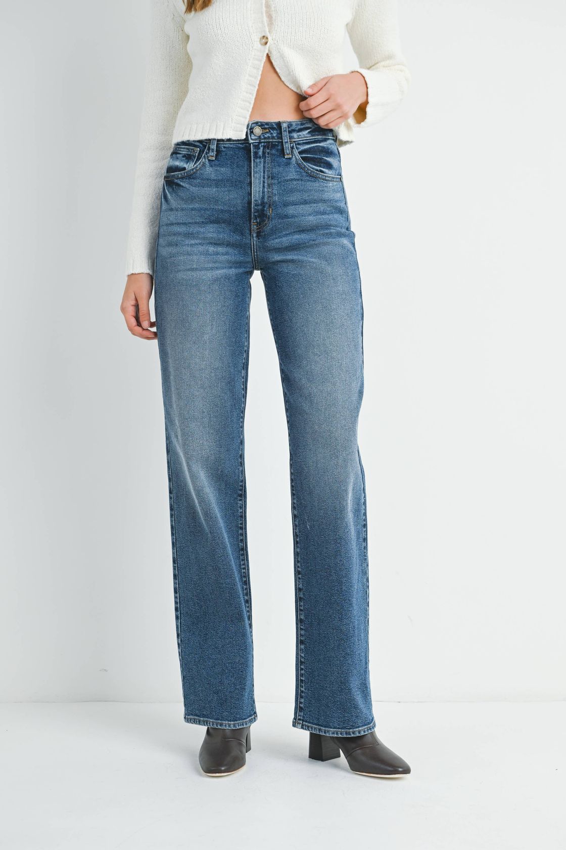 High Rise Longer Length Straight - Dark Wash