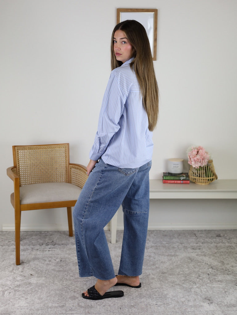 Teddi Pin Stripe Boxy Fit Shirt