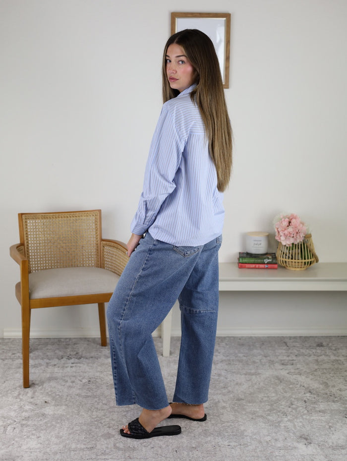 Teddi Pin Stripe Boxy Fit Shirt