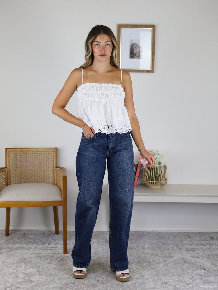 Renee' Eyelet Ruffle Smocked Top
