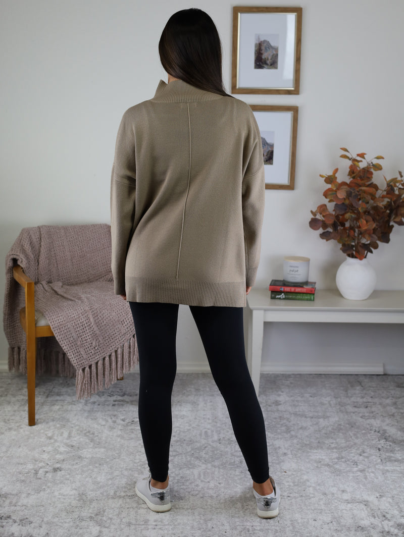 Molly Front Seam Mock Neck Sweater - Mocha