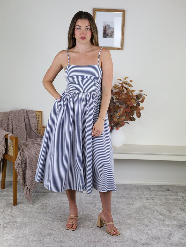 Anderson Striped Midi Dress - Navy