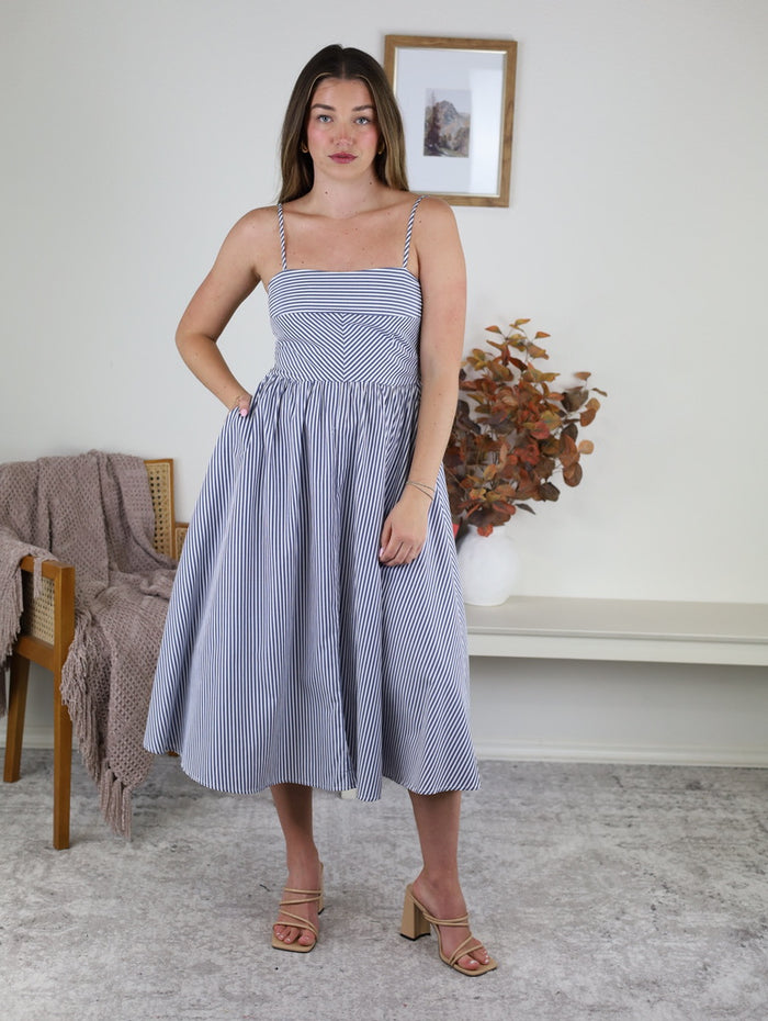 Anderson Striped Midi Dress - Navy