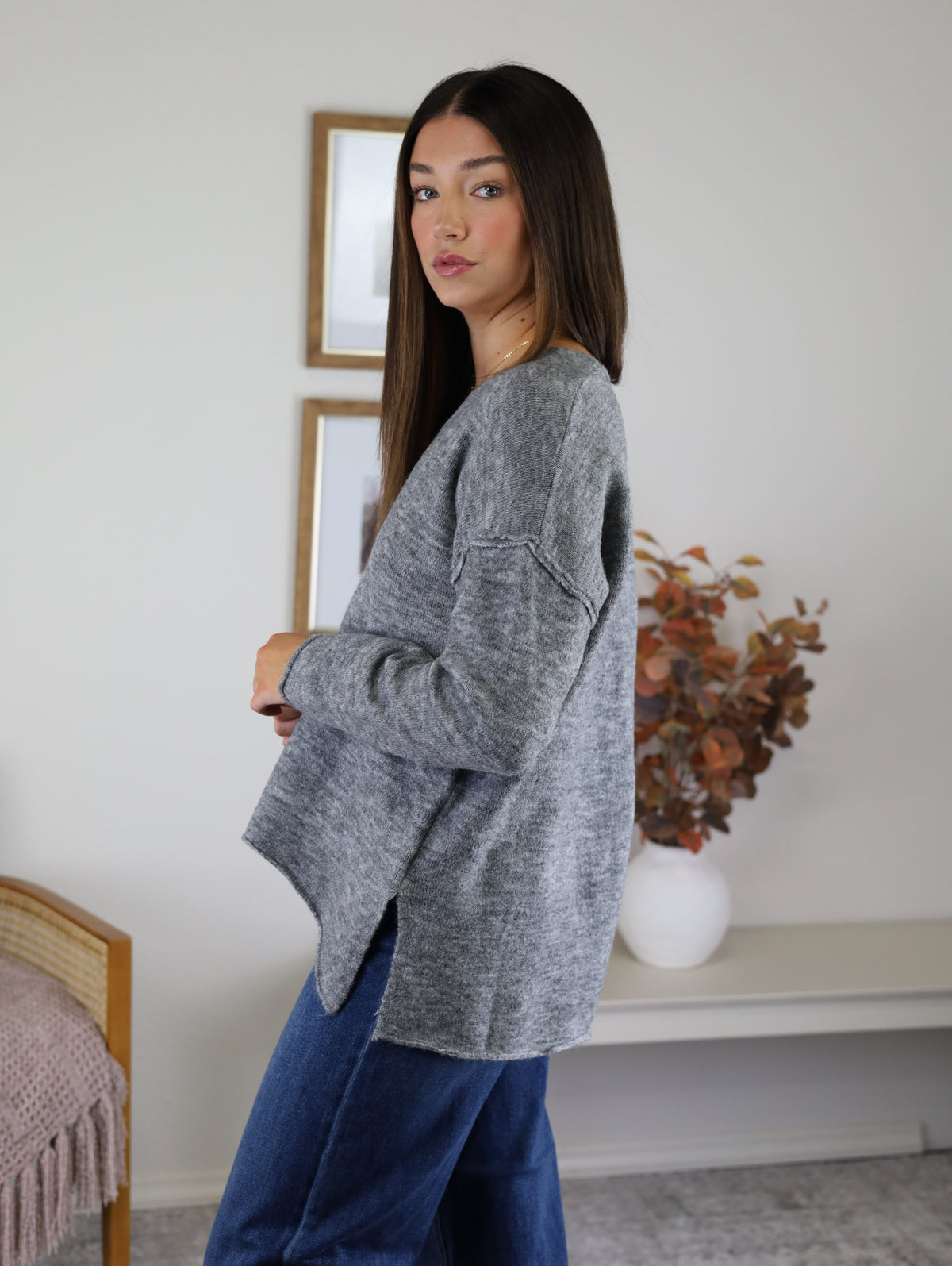 Ashley Soft V Neck Sweater-Charcoal