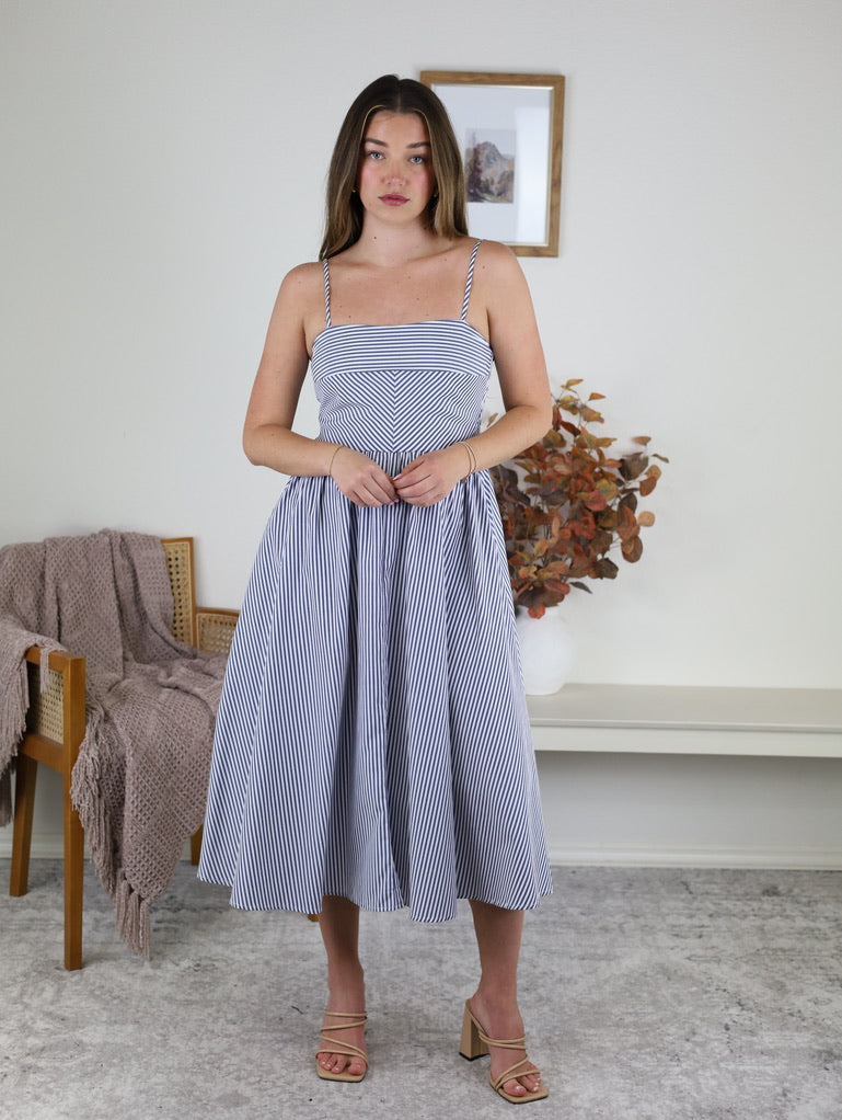 Anderson Striped Midi Dress - Navy
