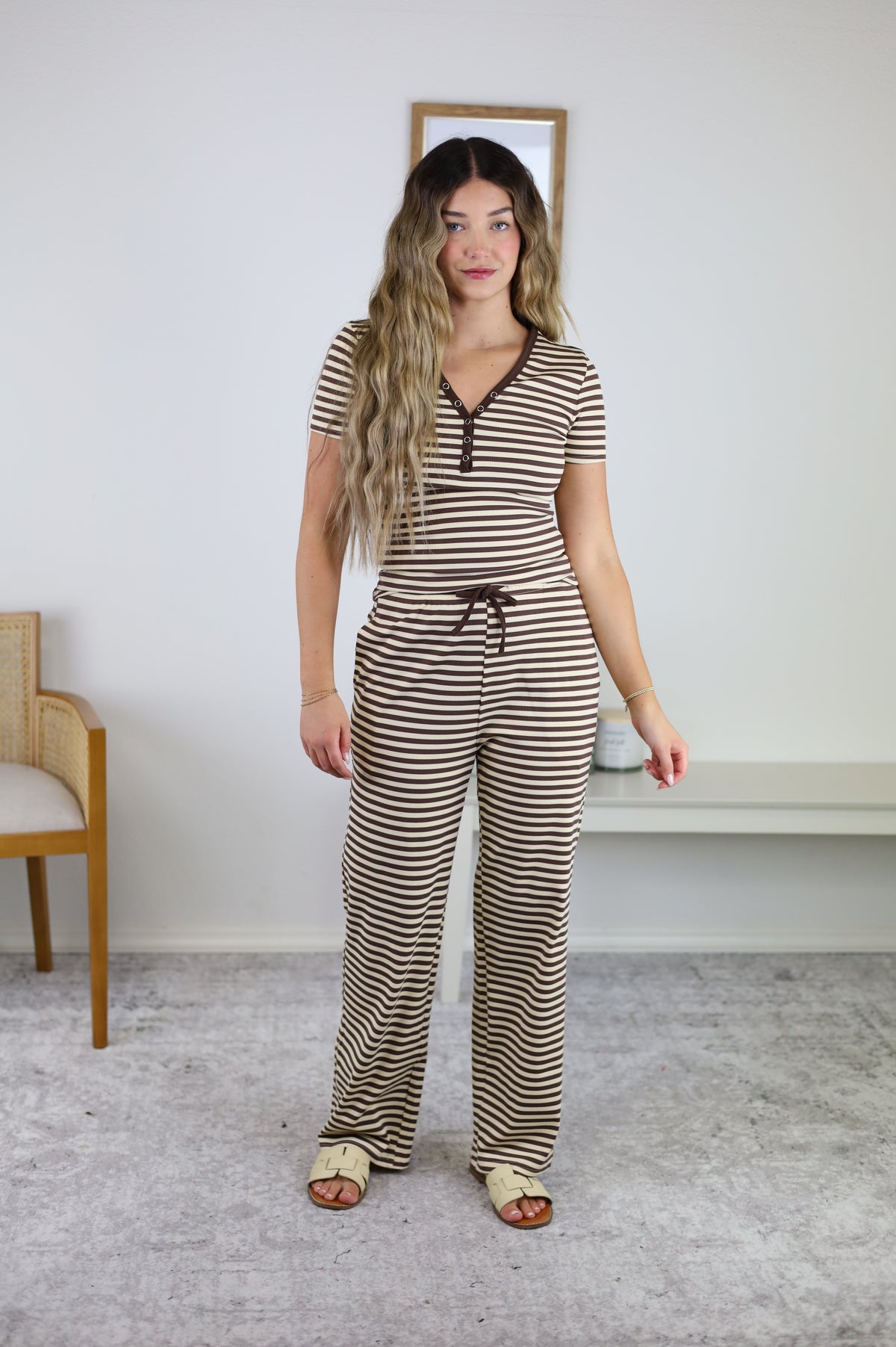 Cassandra Striped Top & Straight-Leg Pants Set
