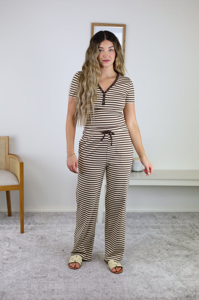 Cassandra Striped Top & Straight-Leg Pants Set