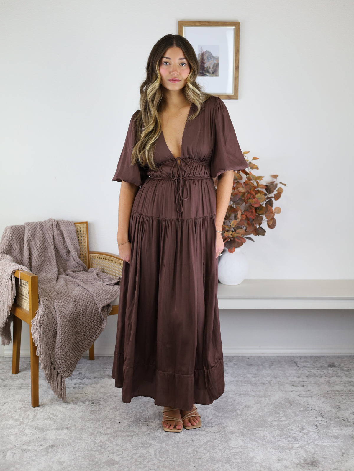 Randi Silky Bubble Sleeve Midi Dress