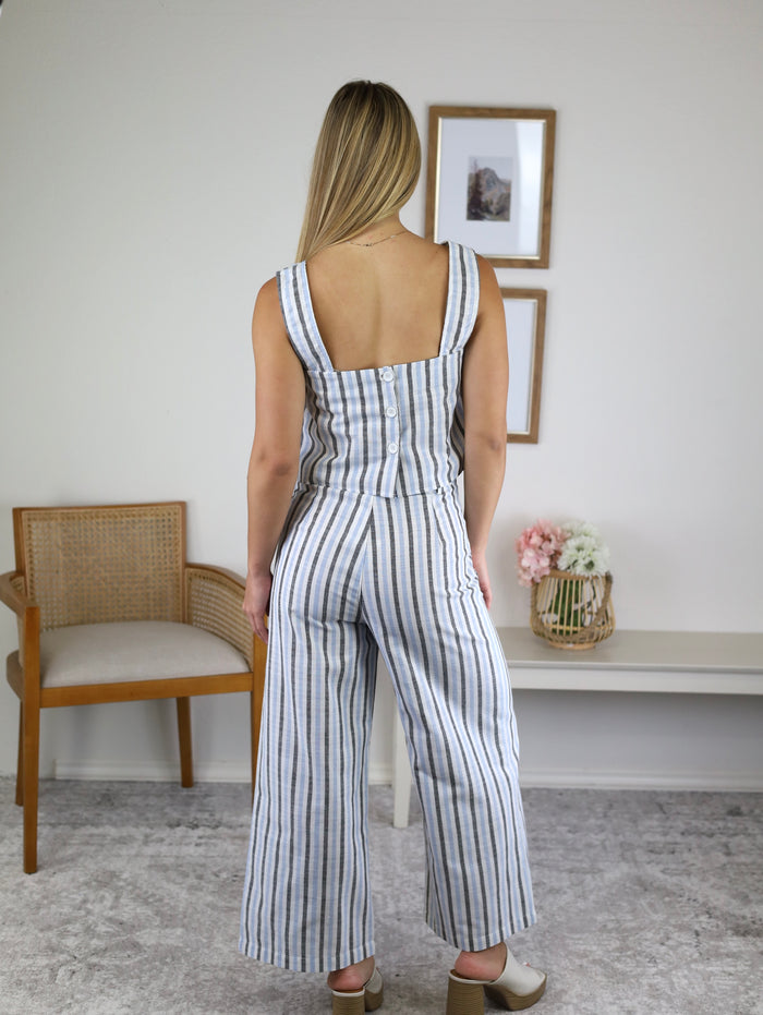 Candi Back Button Striped Pattern Top - Final Sale