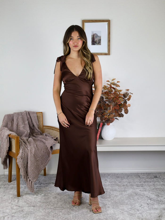 Adaleine Satin Tie Shoulder Maxi Dress