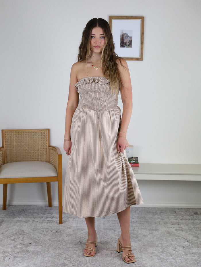 Betsy Striped Strapless Midi Dress
