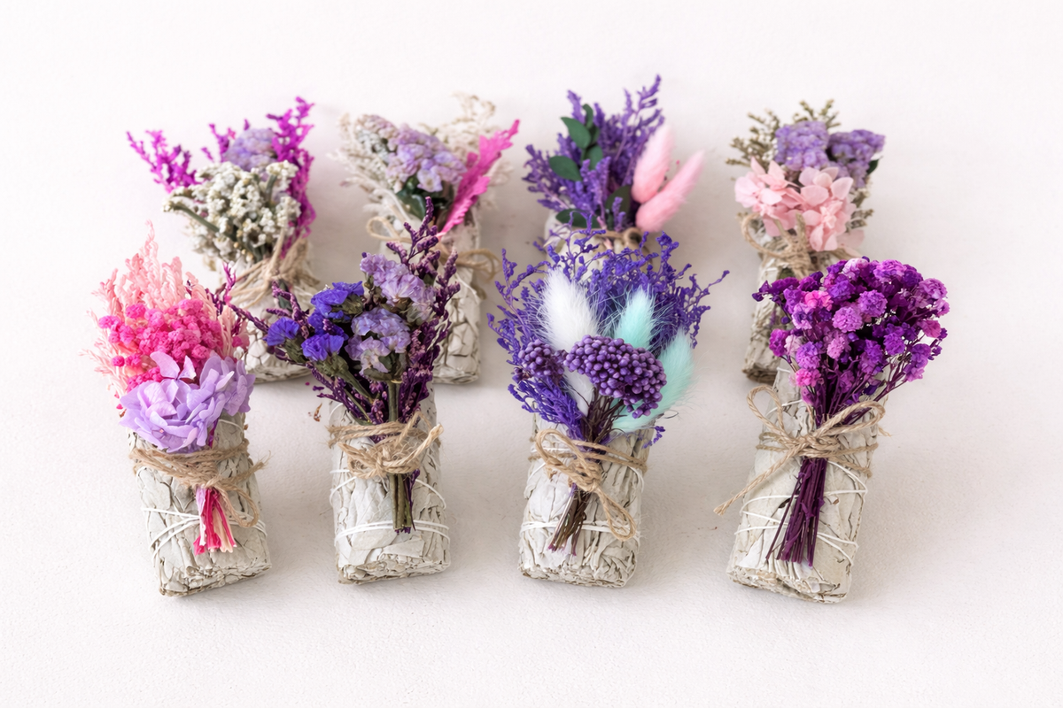 White Sage Hydrangea Flowers Smudge Sticks