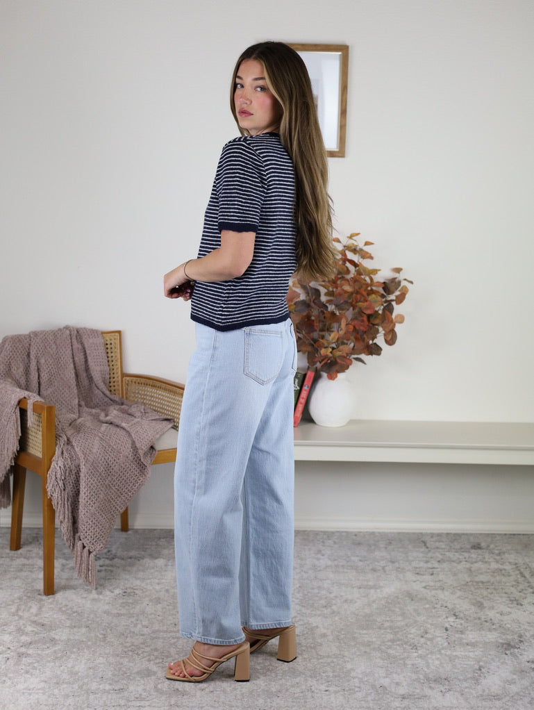 Ulla Striped Short Sleeve Button Cardigan