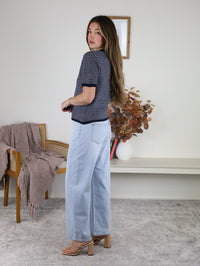 Ulla Striped Short Sleeve Button Cardigan