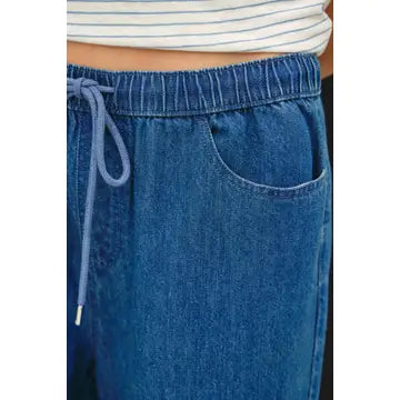Louanne high-rise wide leg cotton denim-look pants in medium wash